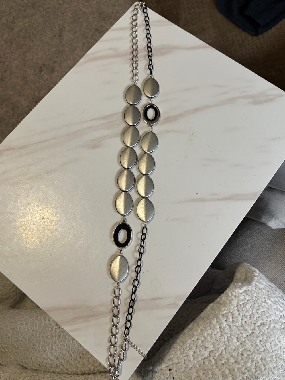 2/$20 Silver Tone Oval Link Necklace with Black Accent